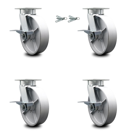 Service Caster 8 Inch Kingpinless Semi Steel Wheel Caster Brakes 2 Swivel Locks SCC, 4PK SCC-KP30S820-SSR-SLB-BSL-2-SLB-2